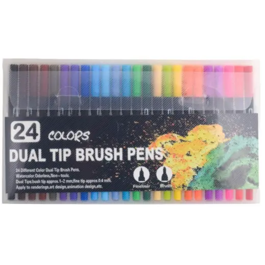 24-Piece Dual Tip Brush Pen Set Pack Front